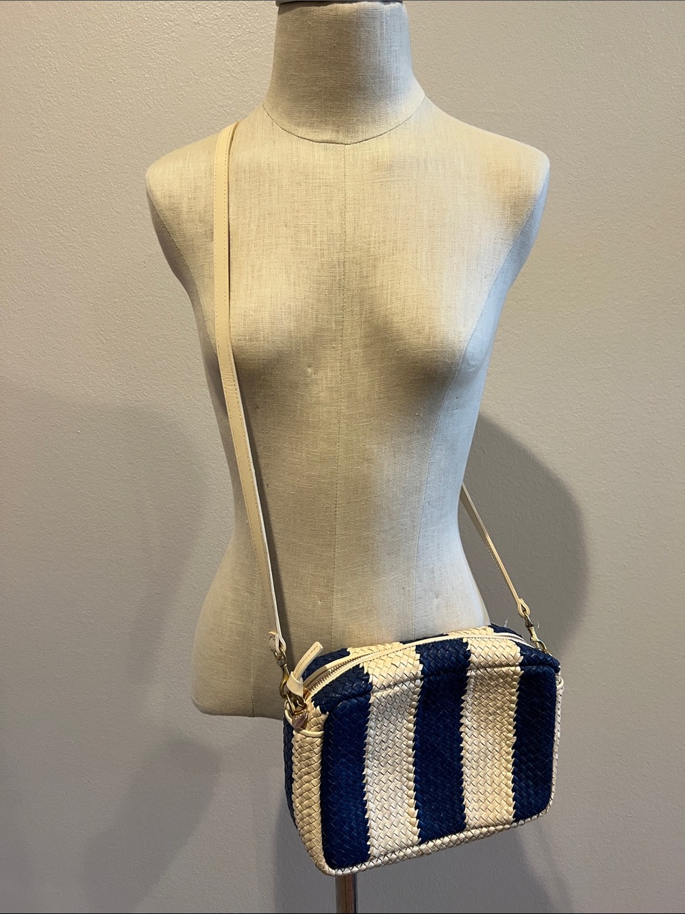 Clare V Navy & Cream Woven Stripe Crossbody